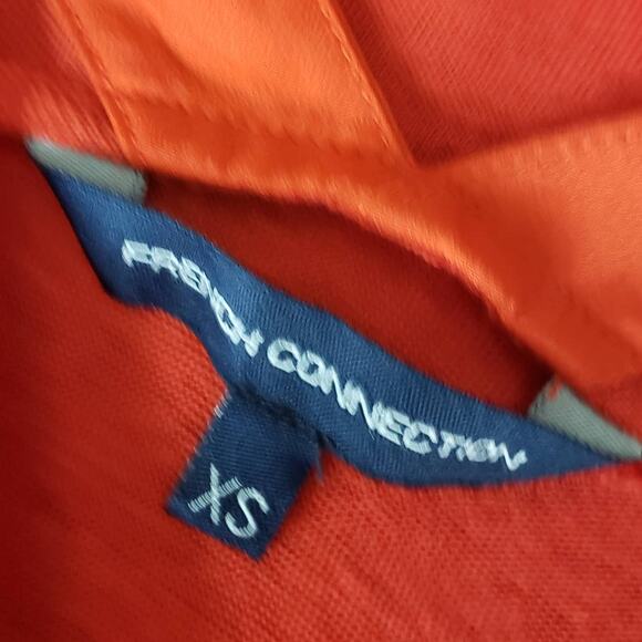 French Connection XS Orange Linen Top – V Neck Sleeveless Shark Bite Hem - Picture 2 of 5